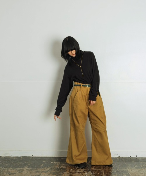 Aphlotus ワイドパンツ チノパン デザイン セミフレア ベルボトム