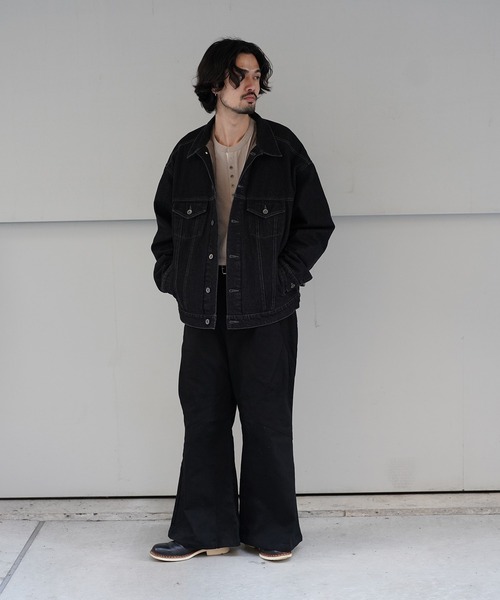 【リメイク】再構築　ベルボトム　レザーパンツ　ルーズフレア　バギー　本革 リメイク】再構築 ベルボトム レザーパンツ ルーズフレア バギー 本革