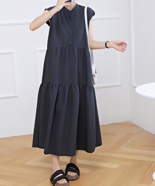 Whim Gazetteバンドカラー ギャザー ロングワンピース　マキシ丈 ギャザーワンピース | Whim Gazette(ウィム ガゼット)レディース