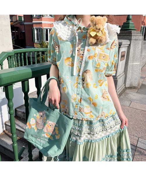【美品】PINK HOUSE ピコフリル 襟付 タック リボン くるみボタン 美品】PINK HOUSE ピコフリル 襟付 タック リボン くるみボタン