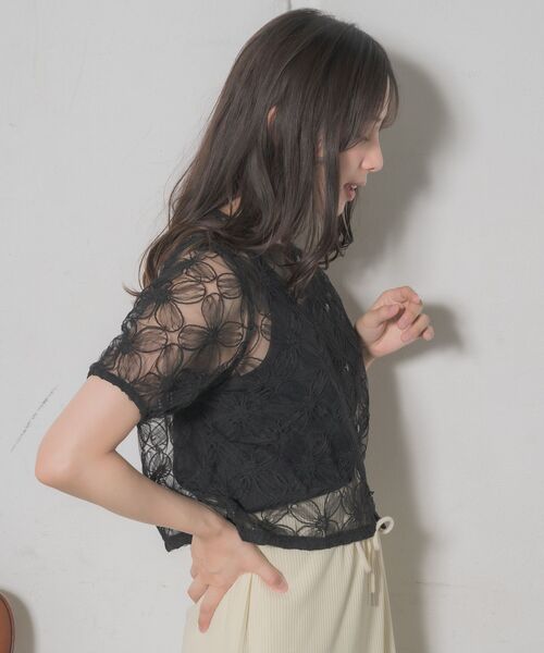 RETROGIRL（レトロガール） ブラウス シャツ 半袖 花刺繍レースBL