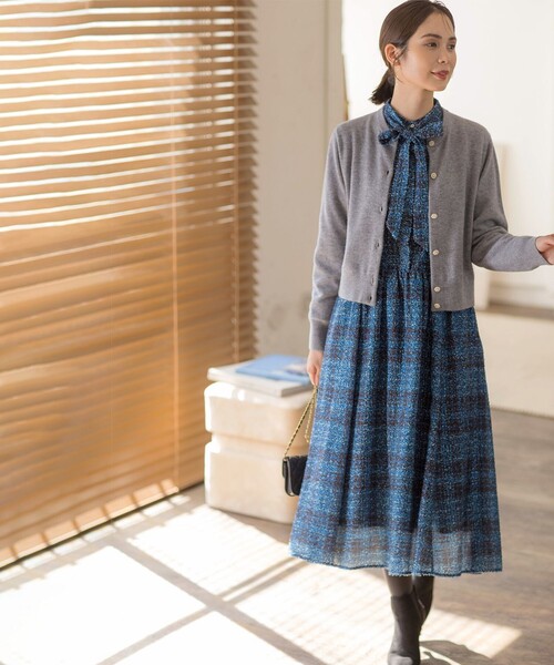 【新品】希少完売品！ 組曲 ギミックチェックツイードワンピース 24SS L 組曲（KUMIKYOKU） ワンピース ギミックチェックツイード ワンピース