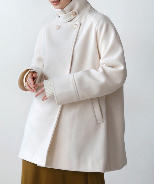 ゆき　　　WメルトンPコート　グレー セール】 quaranciel: メルトン ビッグ カラー Pコート