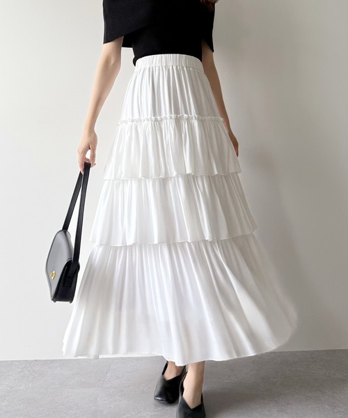 mipiarl スカート ハイウエストシフォンティアードスカート : ZOZOTOWN