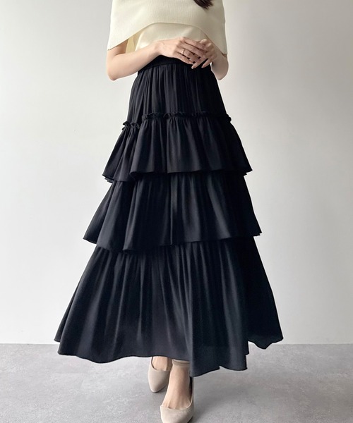 mipiarl スカート ハイウエストシフォンティアードスカート : ZOZOTOWN