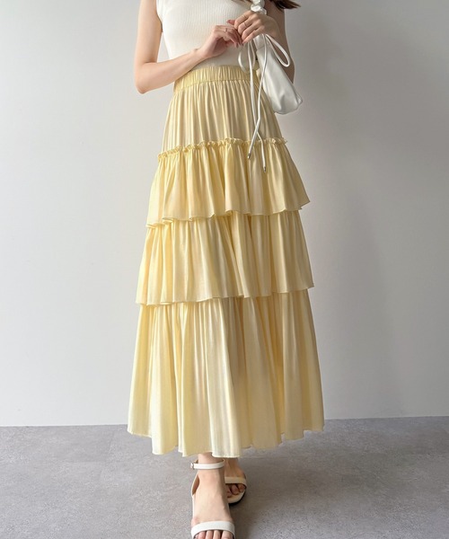 mipiarl スカート ハイウエストシフォンティアードスカート : ZOZOTOWN