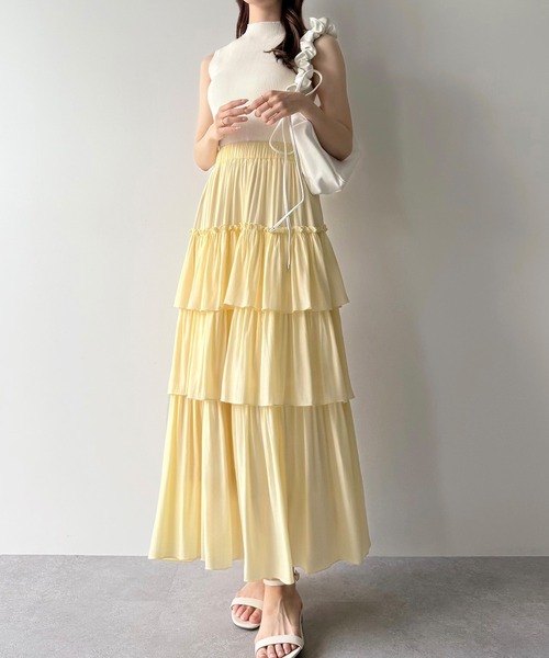 mipiarl スカート ハイウエストシフォンティアードスカート : ZOZOTOWN