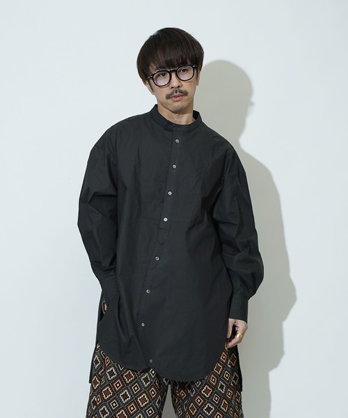 Aphlotus シャツ バンドカラー サイドスリットデザイン LS ロング
