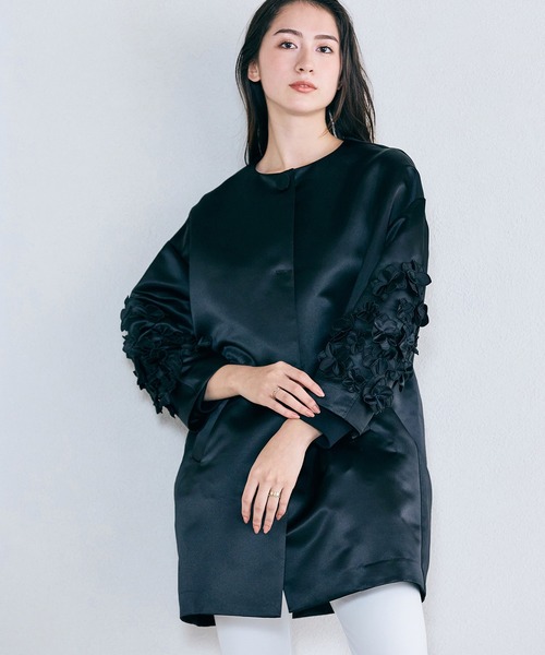 オーディア ミューズ（Audie a Muses）/フラワーモチーフコクーンジャケット Audie a Muses（オーディア ミューズ） ジャケット ノーカラー