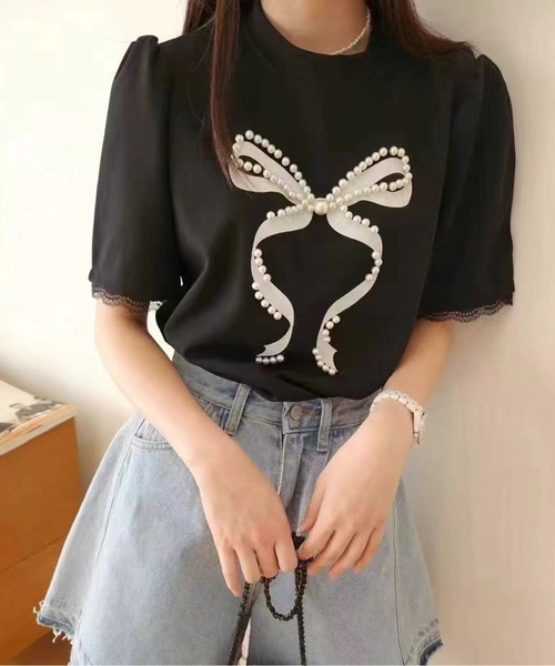 パールリボンレースTシャツ レディース パールリボンレースTシャツ レディース : ZOZOTOWN Yahoo!店