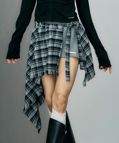 allureville チェック ラップ スカート アシンメトリー ラップ チェックラップアシンメトリースカート｜ACLENT（アクレント）