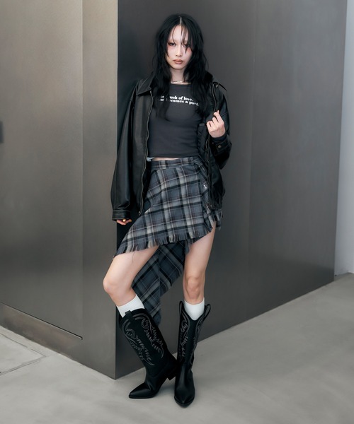 スカート ACLENT Asymmetry check mini skirt アシンメトリーチェックミニスカート｜ACLENT（アクレント）