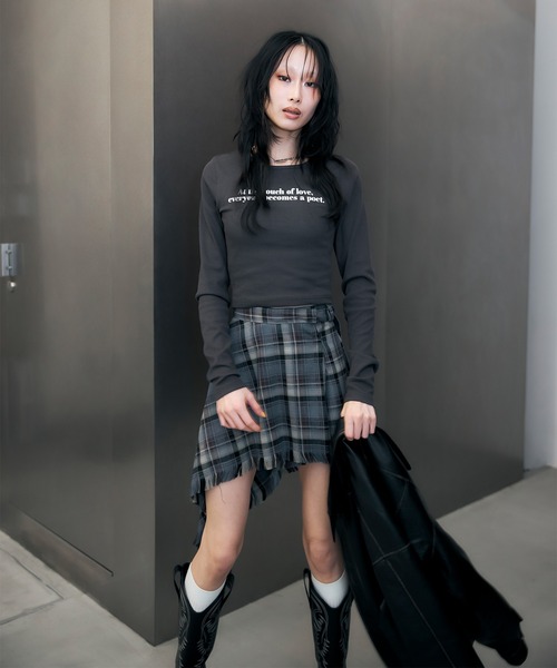 ACLENT スカート チェックラップアシンメトリースカート