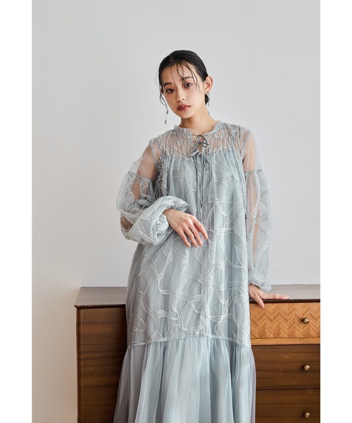 オケージョンドレス_niana_リボンエンブロイダリーレイヤードドレス リボンエンブロイダリーレイヤードドレス マタニティ 妊婦 結婚