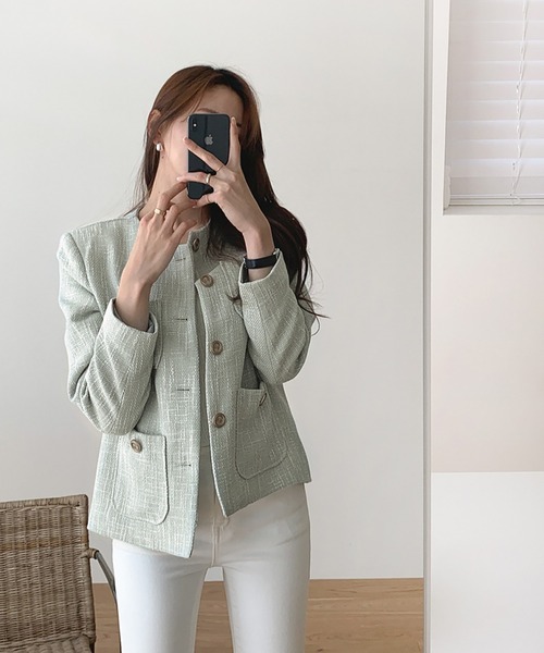 「Doula Doula」 ツイードジャケット S ライトグリーン レディース_画像9