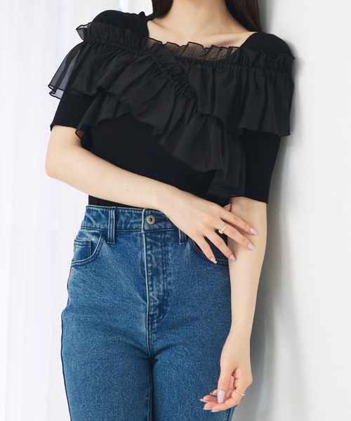 ニット セーター マルチWAYフリル付きニット　春服 無地 着まわし レディース
