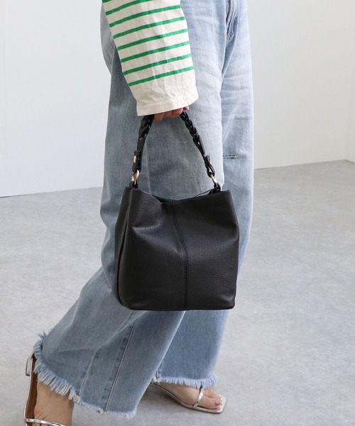 ｚ*ｉ様 ［美品］ブラックハンドバッグ 編み込みハンドル MIAN ショルダーバッグ バッグ 編み込みハンドル2wayショルダー