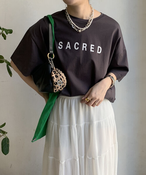 tシャツ 「WEB限定」バックギャザーSACREDロゴTEE レディース