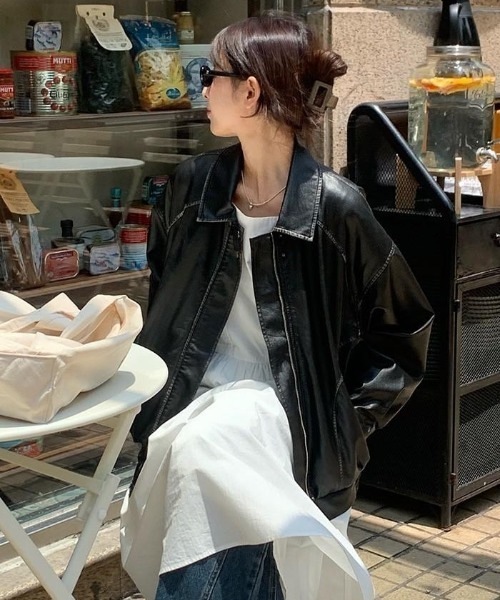 「almo」 「burlesque」ジップアップブルゾン MEDIUM ブラック レディース_画像4