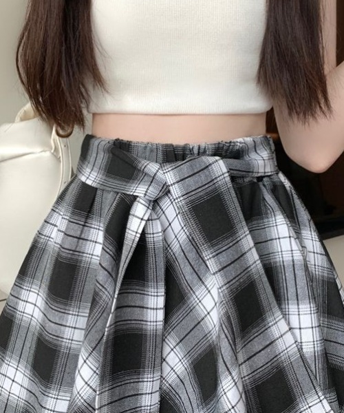 スカート チェックフレア 腰巻き風デザイン ミニスカート