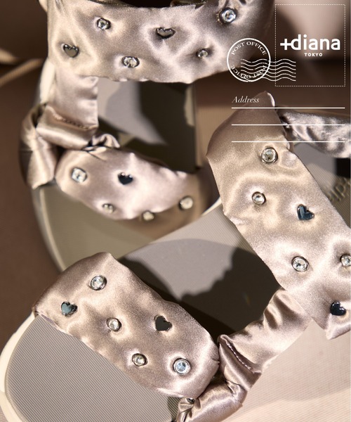 【美品】+diana ツイードダブルベルトサンダル　マルチ生地　ピンク系　24㎝ プラスダイアナ ＋diana ツイードダブルベルトサンダル （マルチ