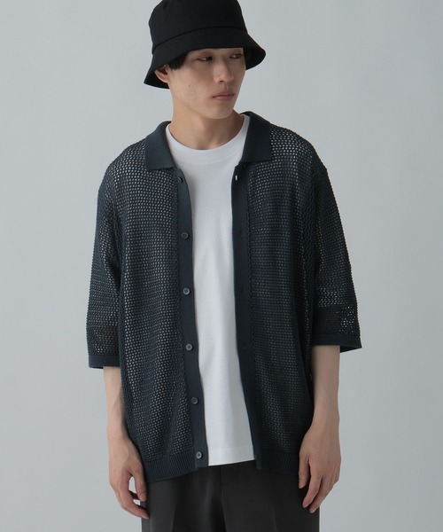 【関税込み】Solid Homme ネイビー ポロカラー カーディガン CITEN＞ハイゲージポロカラーカーディガン