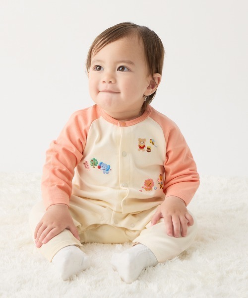 MIKI HOUSE ベビー服 ロンパース アニマル刺繍カバーオール