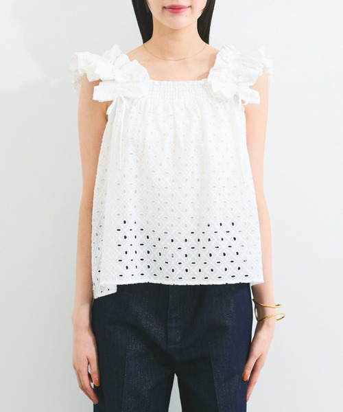 Verybrain オフショルダーエンブロイダリーブラウス アイボリー FRAY I.D SALE40%OFF バルーンオフショルジップブラウス