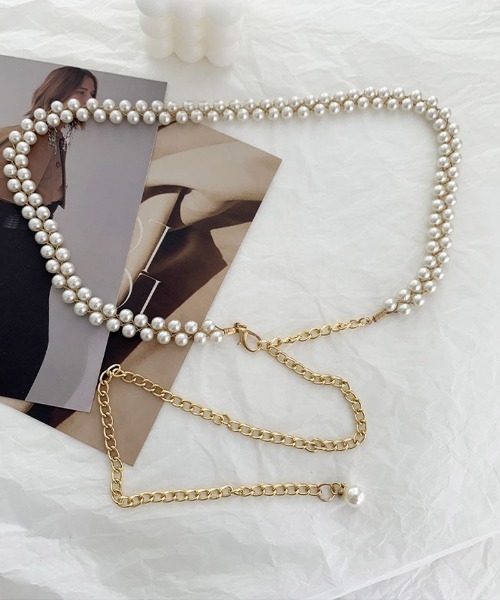 shoppinggo ベルト パールベルト パール チェーンベルト レディース