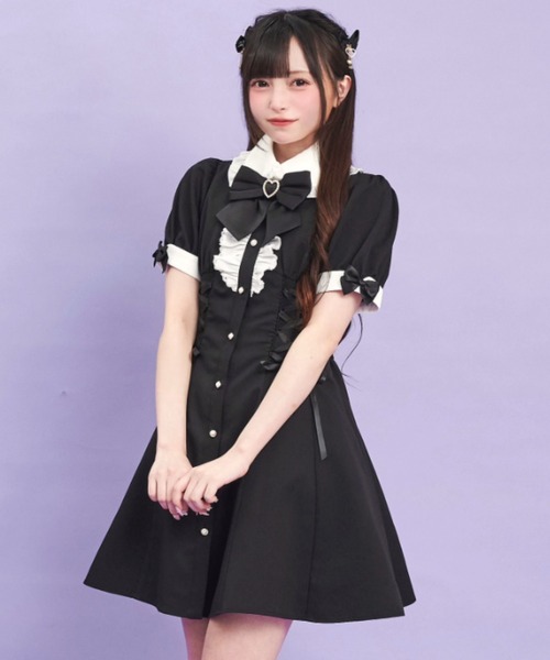 Secret Honey ワンピース ウエストレースアップ半袖ワンピース