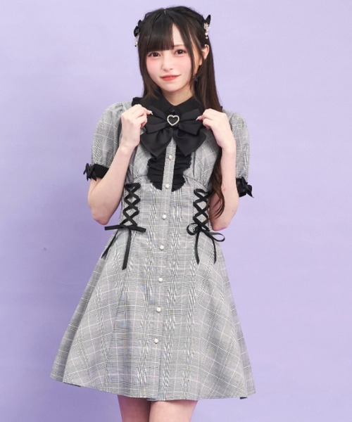 Secret Honey ワンピース ウエストレースアップ半袖ワンピース