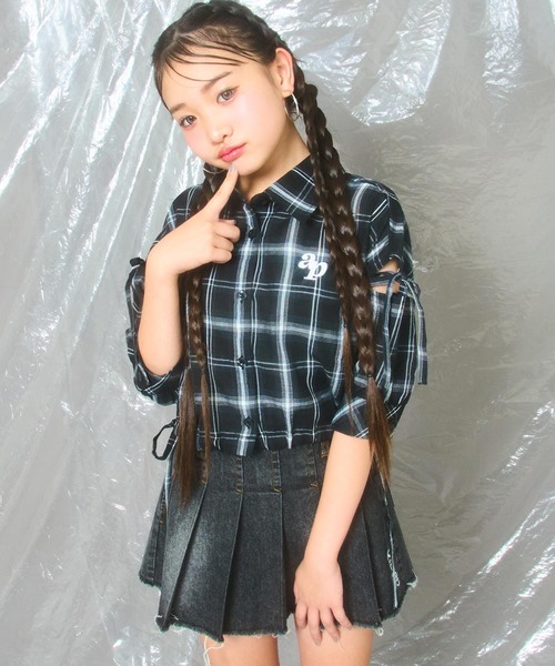 ANAP GiRL ブラウス シャツ 肩リボン シアー デザイン シャツ「キッズ