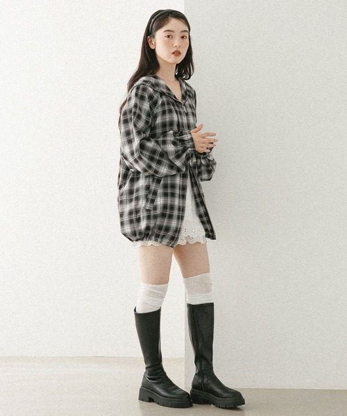 Heather（ヘザー） ブルゾン アウター オンブレチェックフードブルゾン