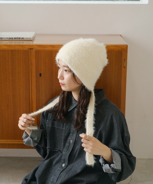 ファーボン付きニット帽 ベージュ 子供 キッズ ニット帽 ふわふわファー ポンポン付き ツバ付き