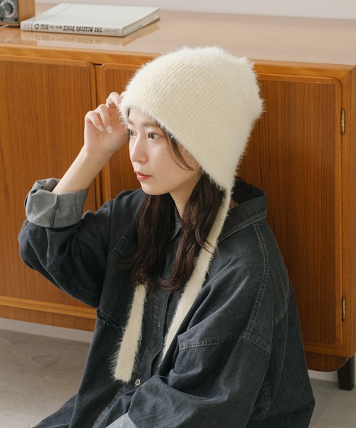 Kastane（カスタネ） ニット帽 ニットキャップ ファーリボンビーニー
