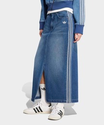 コラボ【アディダス】デニム マキシスカート ストライプ ブルー adidas デニムスカート アディカラー・スリーストライプス
