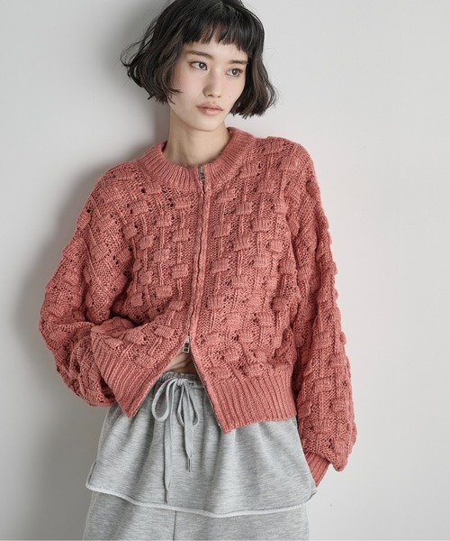 THE Yon カーディガン ジャガードニットダブルZIPカーディガン