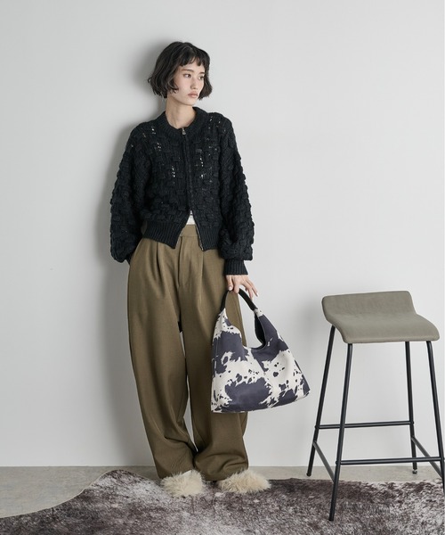 THE Yon カーディガン ジャガードニットダブルZIPカーディガン