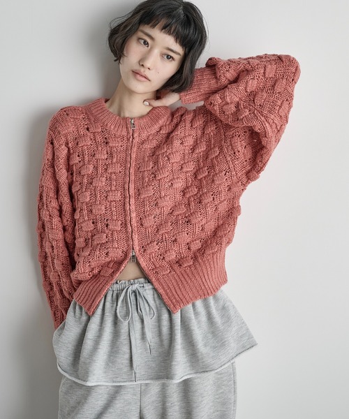 THE Yon カーディガン ジャガードニットダブルZIPカーディガン