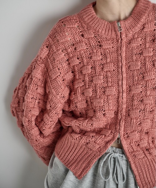 ジャガードジップカーディガン Jacquard zip-up knit cardigan 男女兼用ユニセック ジャガードジップ