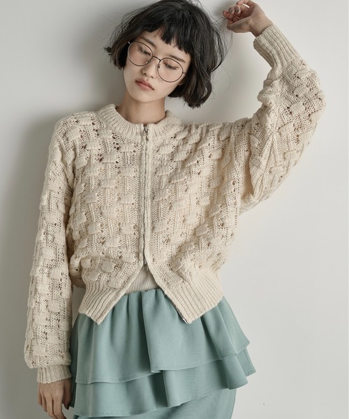 THE Yon カーディガン ジャガードニットダブルZIPカーディガン