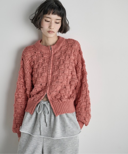 THE Yon カーディガン ジャガードニットダブルZIPカーディガン