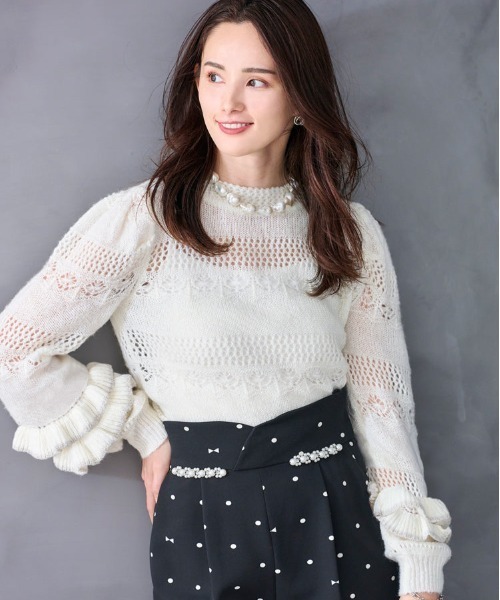 Chesty（チェスティ） ニット セーター シアーデザインフリルニット