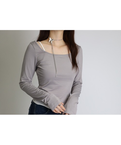 Ｔ．japan キャミソール　グレー tシャツ 「2点セット」キャミソール ＋ オフショルダー 長袖 Tシャツ