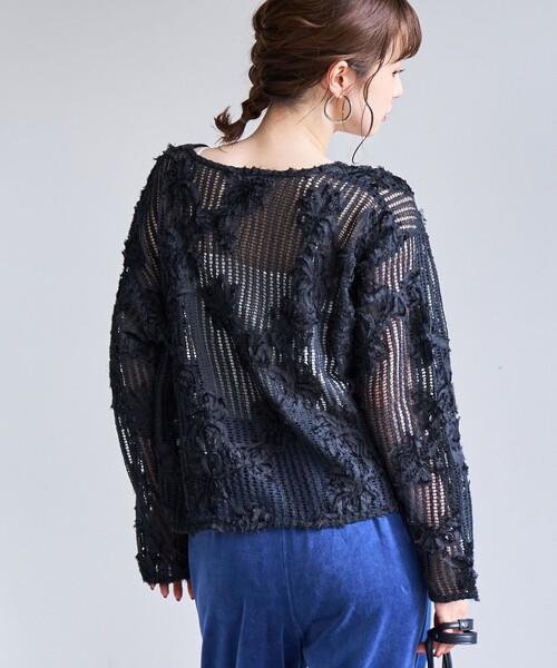 coen カーディガン 3Dフラワーメッシュカーディガン レディース