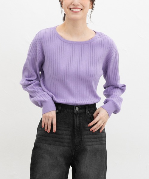 ボートネックストレッチルーズニット  PURPLE Honeys（ハニーズ） ニット セーター ワイドリブボートネック