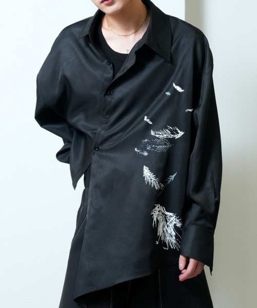 Ruze シャツ Asymmetry crow printed shirt / アシンメトリー クロウ