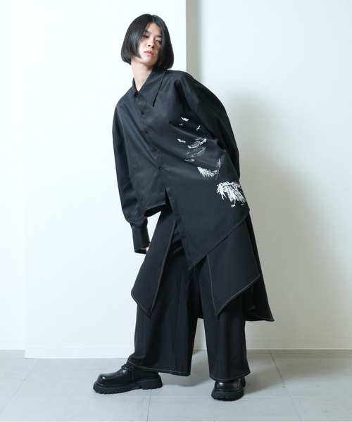 Ruze シャツ Asymmetry crow printed shirt / アシンメトリー クロウ