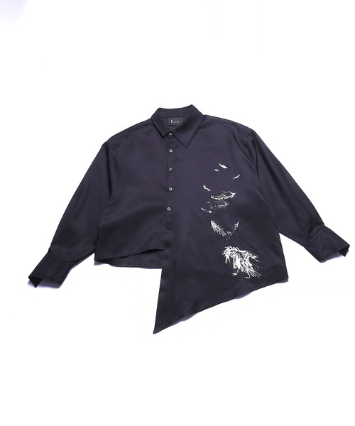 Ruze シャツ Asymmetry crow printed shirt / アシンメトリー クロウ