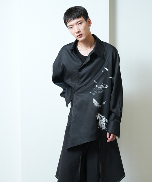 Ruze シャツ Asymmetry crow printed shirt / アシンメトリー クロウ